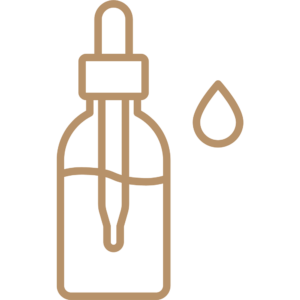 The massage oil icon has a drop of oil next to it on a brown, transparent background.